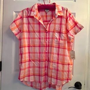 NEW! ! St. John’s Bay pink plaid button down shirt short sleeve